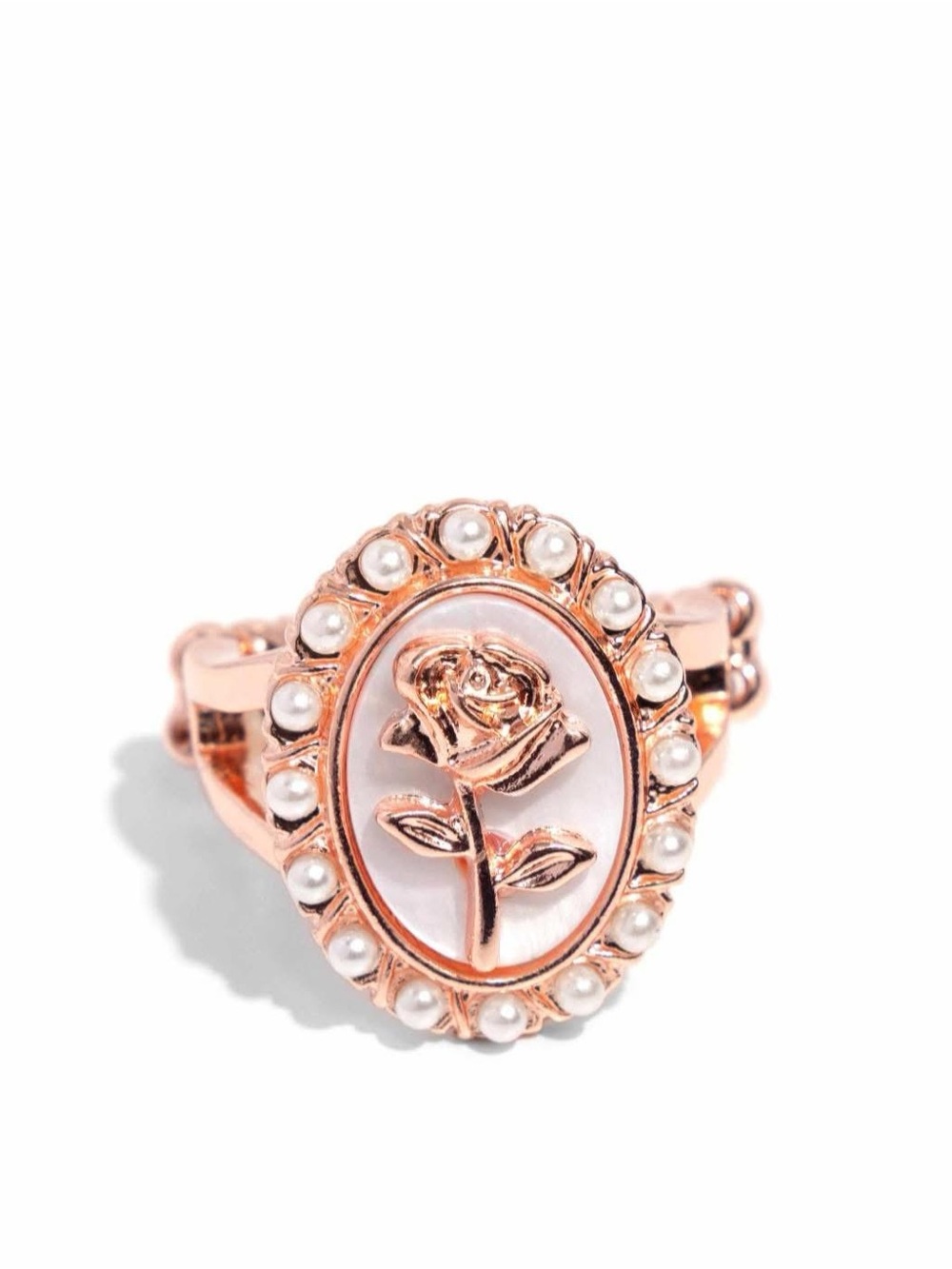paparazzi shiny copper Cameo Ring with Pearl Frame